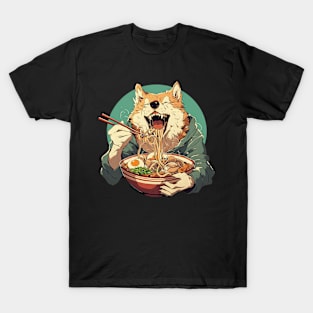 wolf eating noodles T-Shirt